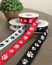 7/8" PAW Print Single Faced Satin Ribbon Polyester Choose Color  Length
