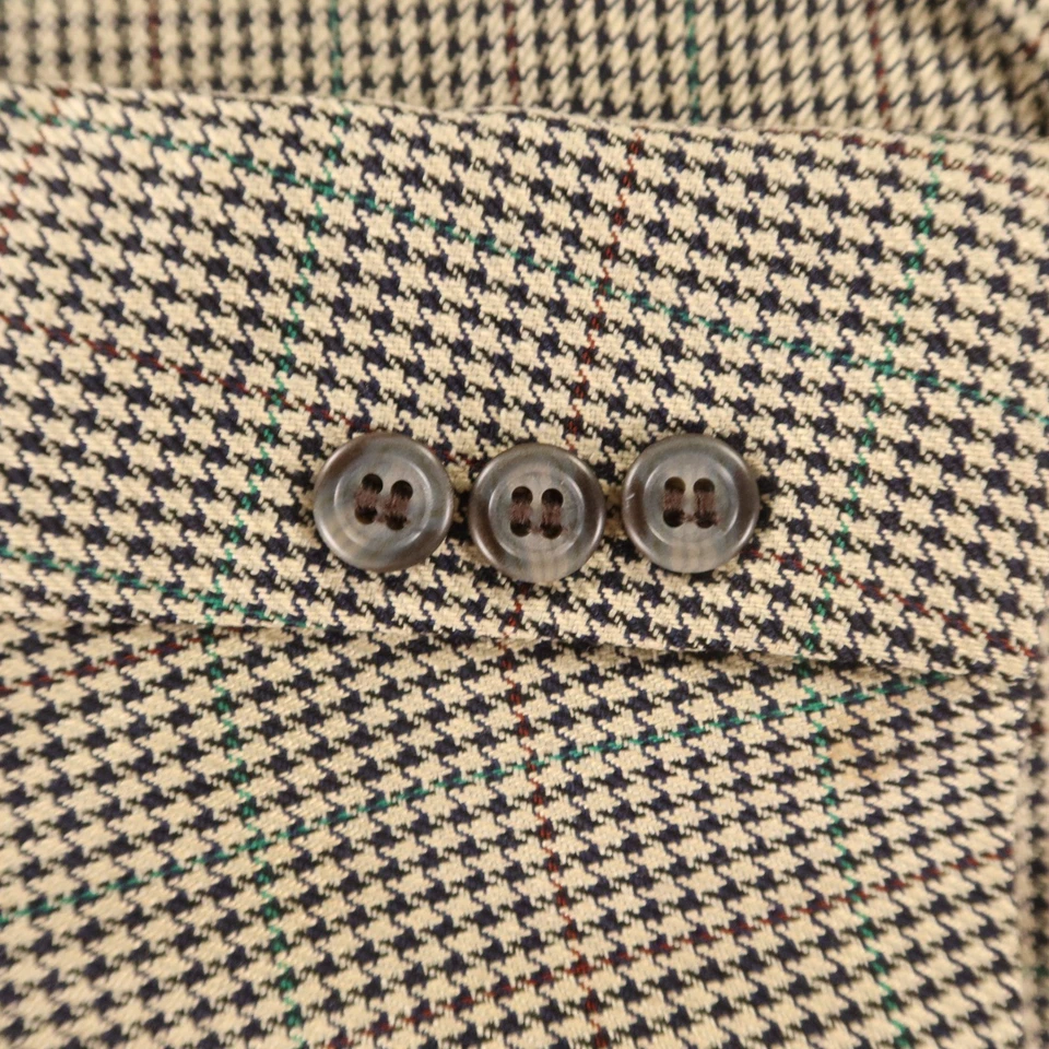 VTG Jacket XL XLT 48L Blue Beige Houndstooth Gun Check Silk Wool Blazer - Image 4 of 4