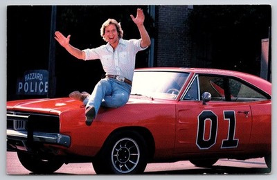 Dukes of Hazzard Coy Duke Byron Wight Cherry General Lee Car Postcard 1980s TV