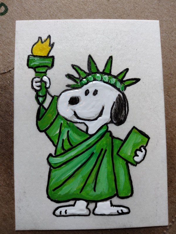 3.5"X2.5" Artist Trading Card Snoopy Liberty HAND PAINTED ACRYLIC 