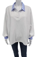 French Dressing Jeans Womens Cotton Striped Collared Top White Size XL