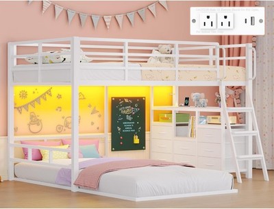 Bunk Bed Twin Over Twin,Low Bunk Bed with 8 Drawers & 4 Shelves & 15'' H Safety
