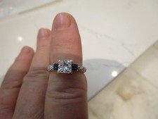 14K WHITE GOLD DIAMOND ENGAGEMENT RING WITH 2 SAPPHIRES; 1.15 TOTAL CT. WEIGHT