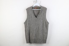 Vtg 90s Streetwear Mens Large Hand Framed Shetland Wool Cable Knit Sweater Vest