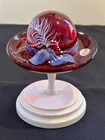 Fenton Red Hat Society Ruby Red Glass Hat 100th Anniversary 2005 Signed w/Stand