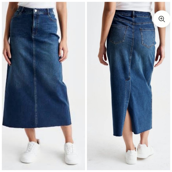 FEATHERS Sz M Lotte Dark Blue Wash Denim Midi Jean Skirt Pockets 