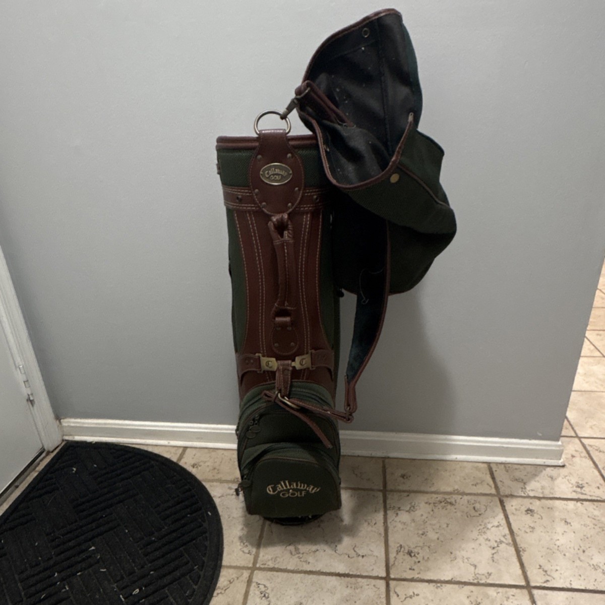 Callaway Green Brown Canvas Leather Carry Golf Bag 4-Way Divider