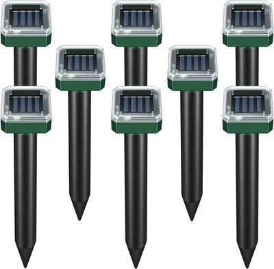 8 Pack Solar Mole Repellent Ultrasonic Pest Control Stakes Waterproof for Garden