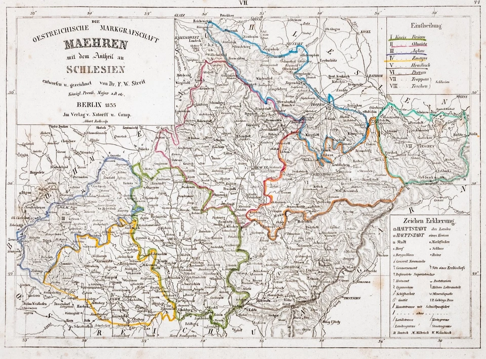Mähren Schlesien Landkarte Stahlstich von Streit 1837 Passepartout