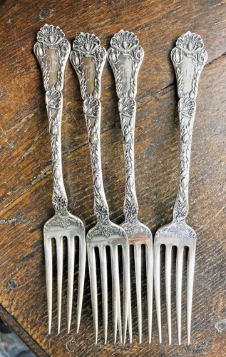 Antique Sterling GORHAM POPPY 1902 Luncheon Forks Mono ART NOUVEAU Lot of 4