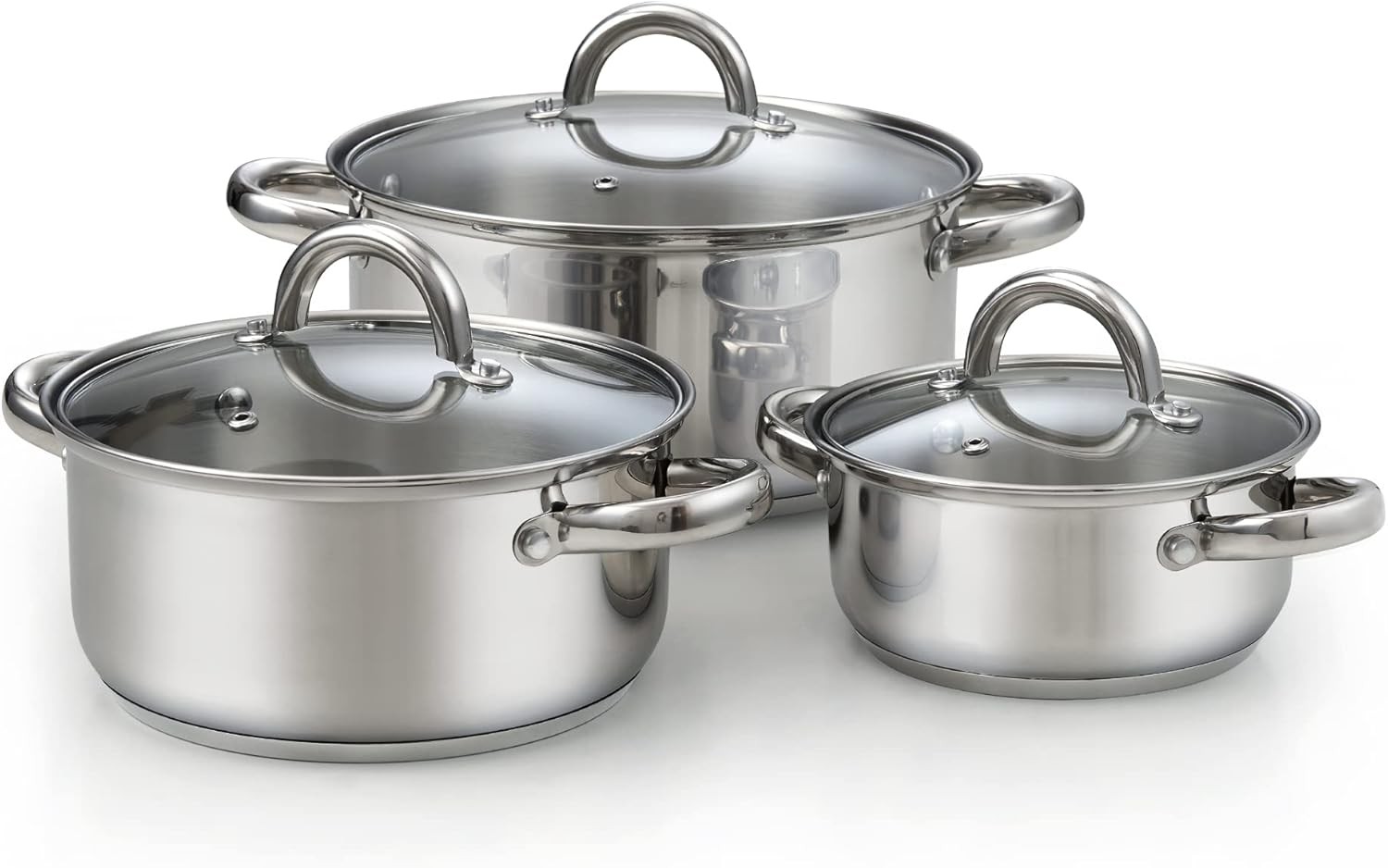 Home Kitchen Cookware Sets, 12-Piece Basic Stainless Steel Pots and Pans, Silver