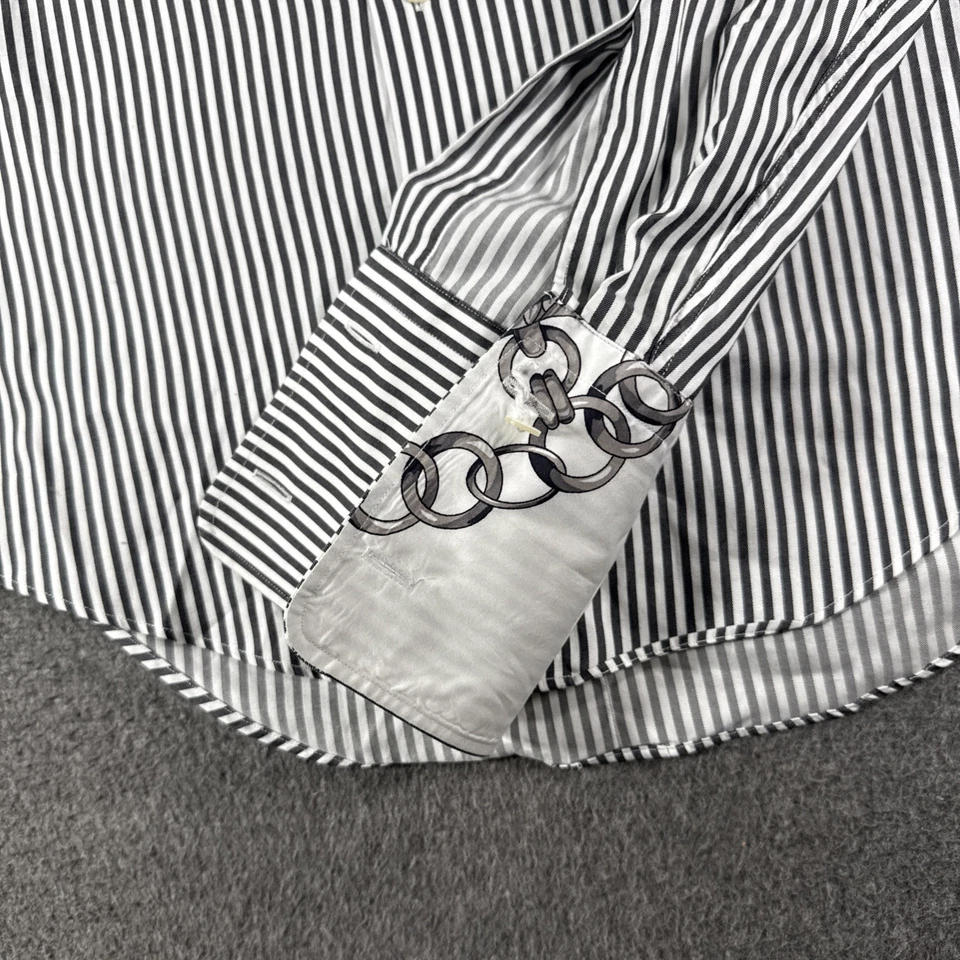 Camisa social masculina ZARA média cinza listra branca botão para cima 100% algodão - Imagem 2 de 4