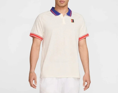 Nike Court Heritage Mens Tennis Polo T-Shirt FQ2101-110 Pale Ivory/Light Crimson