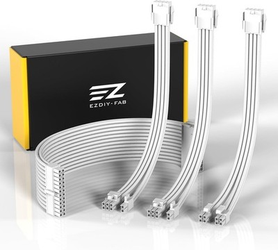 EZDIY-FAB PSU Extension Cable Sheathed Custom Mod PC Power Supply Cable, Soft