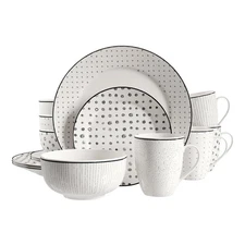 Dinnerware Set 12 Piece Black and White Service for 4