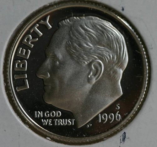 1996 S Silver Proof Roosevelt Dime Ten-Cent Coin 10c