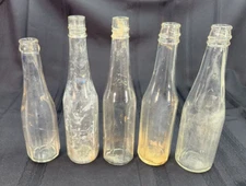 Lot of 5 Vintage  8, 10, 12-sided Octagonal Clear Glass Bottles Ketchup Soda