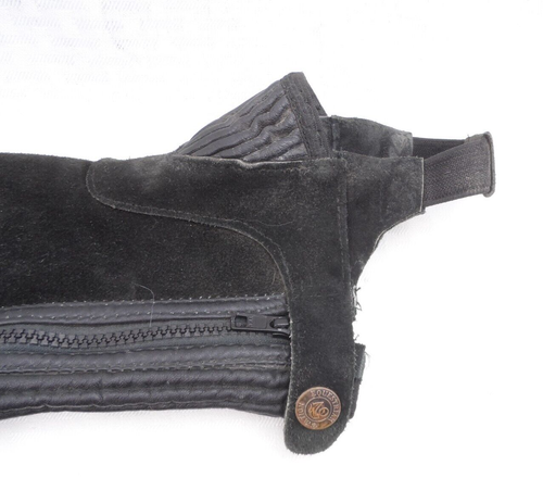 Equestrian Ovation Women Med Pro Stretch Ribbed Top Grain Half Chaps Black Suede - Picture 3 of 6