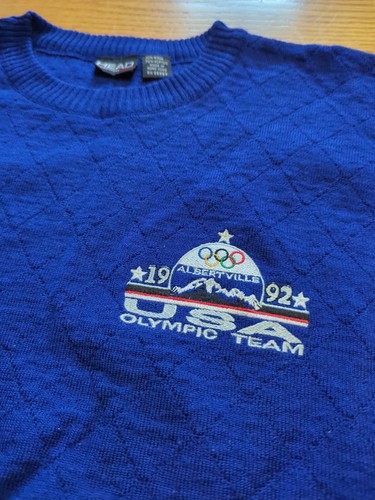 Vintage Olympic Sweater Albertville 1992 USA Team Purple Blue Pullover Crewneck - Picture 2 of 16