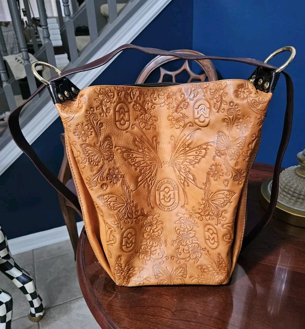 Marino Orlandi Sling Bag Marino Orlandi Cognac Italian Leather Butterfly Bucket Sling  main image 2