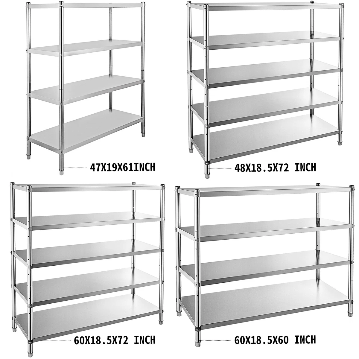 VEVOR Stainless Steel Shelving 60x18.5 Inch 5 Tier Adjustable Shelf Storage  Unit Stainless Steel Heavy Duty Shelving for Kitchen Commercial Office