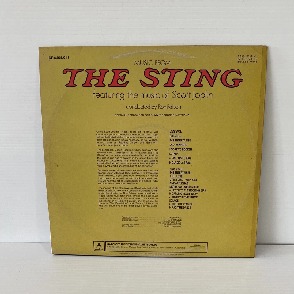 Music From The Sting - Scott Joplin 12" Vinyl LP Record Aus Press Vintage 1974 - Image 2 of 4