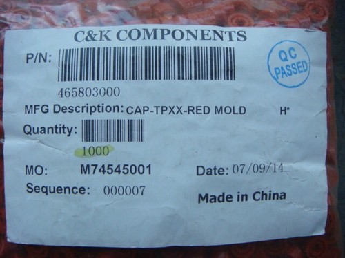 EINE Menge (30) ROT Kunststoff C&K Push On Switch Kappen #465803000 -- Neu und unbenutzt - Bild 9 von 11