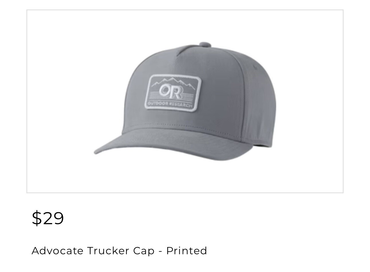 Outdoor Research Advocate Trucker Cap Hat Men's One Size Gray Light Pewter