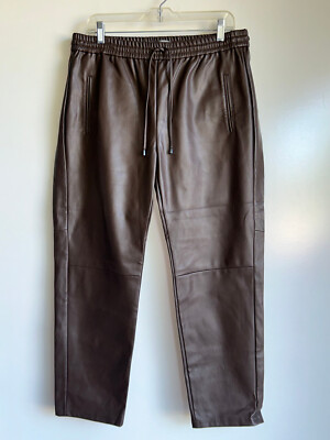 NEW Anthropologie Sakara Vegan Faux Leather Brown Pants Size Large