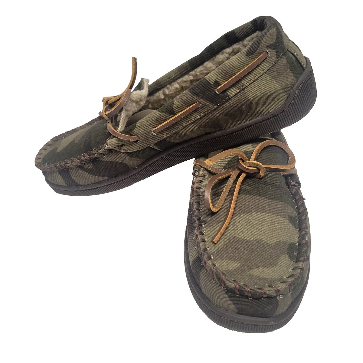MINNETONKA Comfy Moc Camo Moccasins size 9 M Faux Fur Lined 
