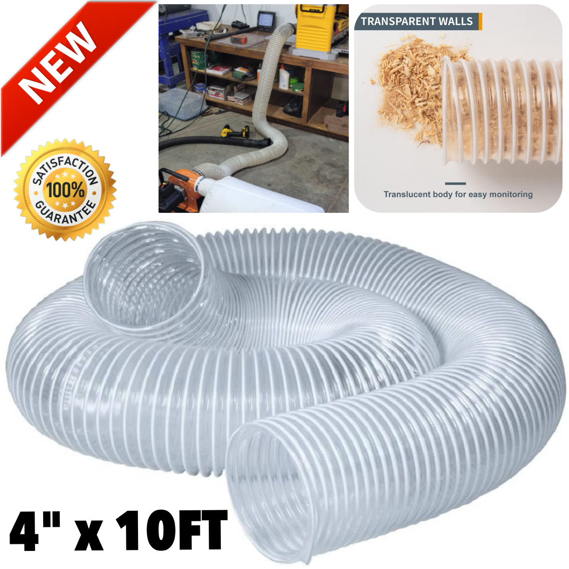 Wire Hose For Leaf Lawn Vacuum Vac Clear Reinforced Heavy Duty 4