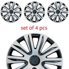 Wheel 16" Hub Covers 4PC Black & Silver Replacement Hub Caps Enhanced Protection