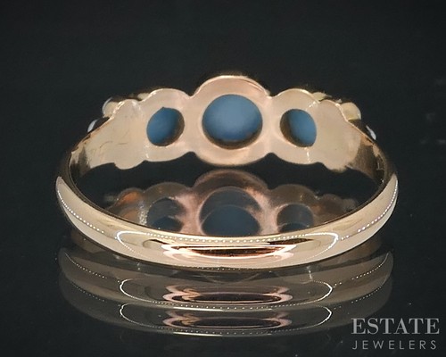 Antique Victorian 9k Yellow Gold Natural Turquoise & Seed Pearl Ring 1.9g i18854 - Picture 3 of 4
