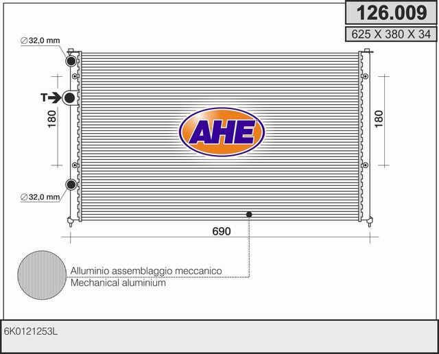 Radiateur pour utilitaire VW Caddy II camionnette 1.9D et 1.9SDI