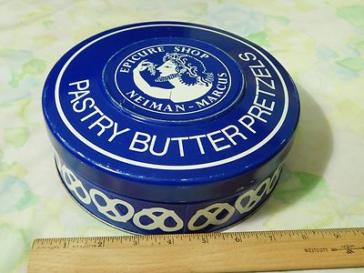 Neiman-Marcus Epicure Shop ~ Pastry Butter Pretzels (Blue/White) METAL TIN