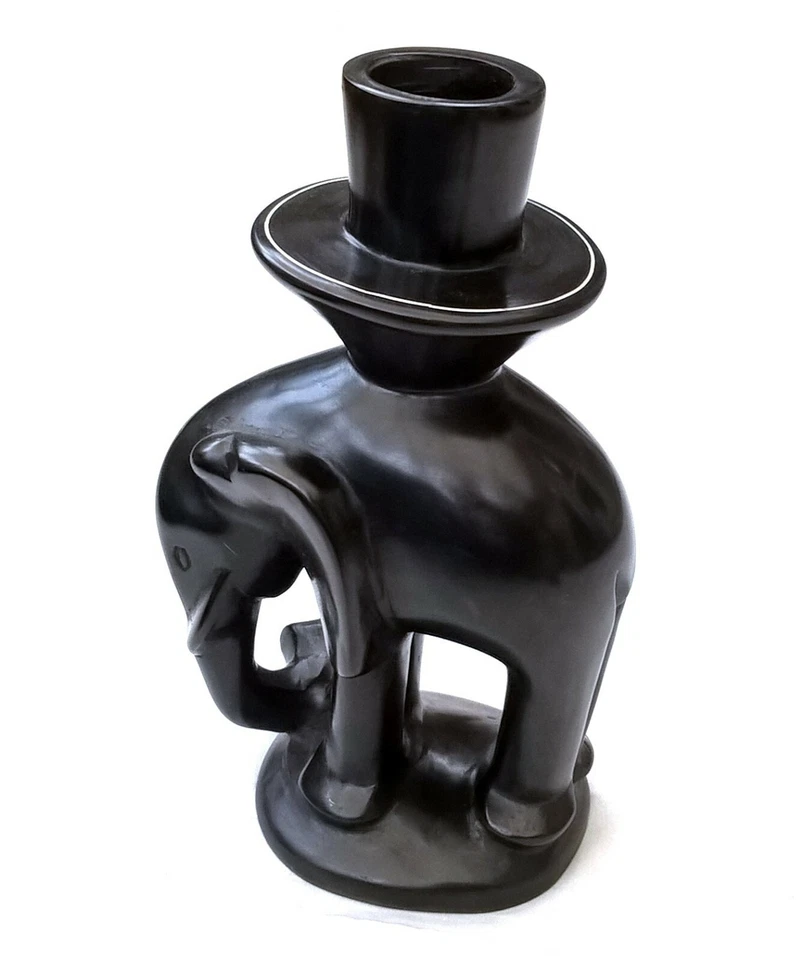 Elephant Shaped Single Chunky Candle Holder Hand-Carved Painted 10 Inches High - Image 3 of 4