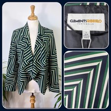 Clements Ribeiro Green Navy Striped Jacket Open Front Bnnwt Size 14