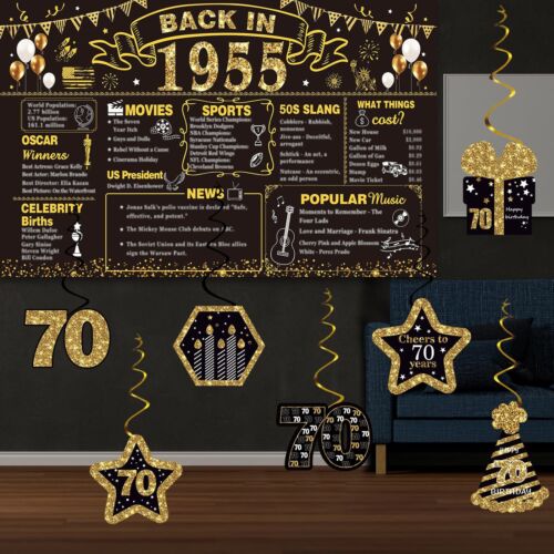 70th Birthday Decorations for Men Women,16PCS Back in 1955 Party Banner Decor... - Picture 6 of 6