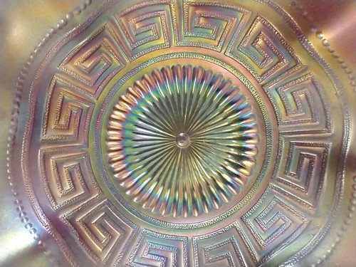 Northwood Carnival Glass Amethyst "GREEK KEY" Ruffled Bowl Antique Deco FLAWS - Picture 5 of 15