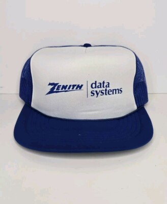 Vintage Zenith Data Systems Snapback Trucker Hat Tech Advertising Blue White 