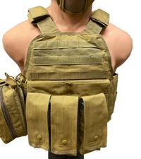 KTW LE Military Airsoft Tactical Molle Vest M-L w/Multiple Pouches TAN