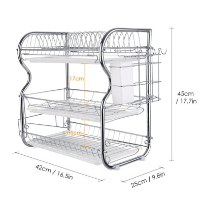 3 Tiers Dish Drying Rack Drainer Plate Holder Storage Shelf Kitchen Organizer