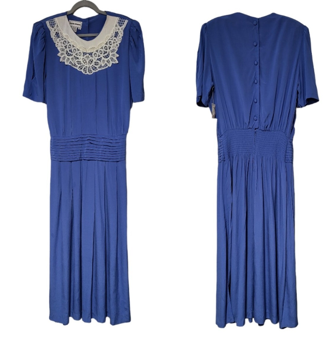 Vintage Karin Stevens Women size 16 Dress 80s Battenberg Lace Pinup Cottagecore