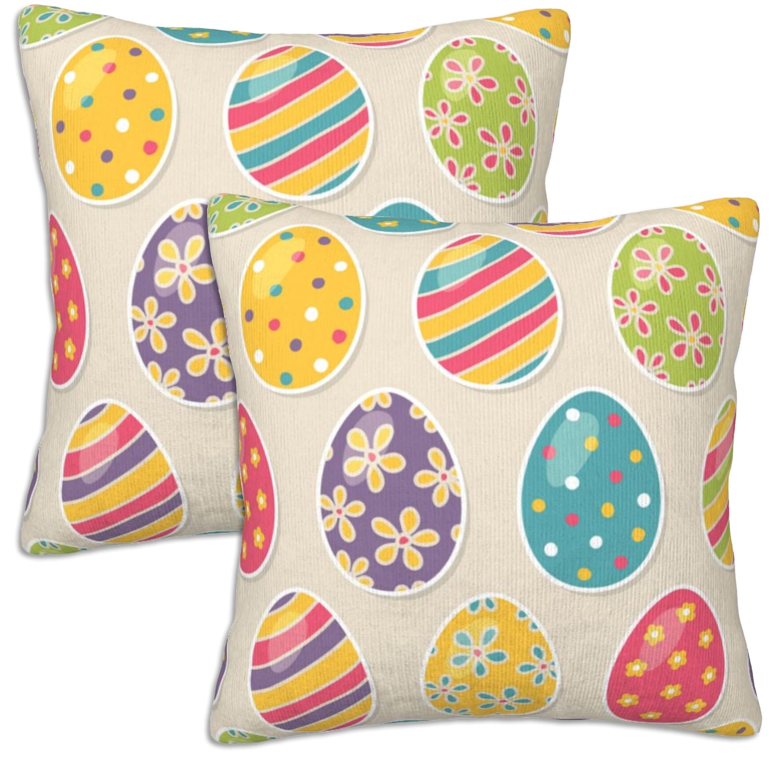 Throw Pillow Covers Set of 2 18x18 in Colorful Easter Eggs Decorative Pillow ...-image