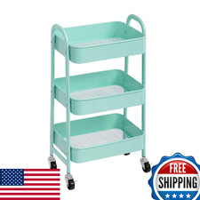 AGTEK 3 Tier Utility Rolling Cart with Lockable Wheels, Metal Multifunctional St