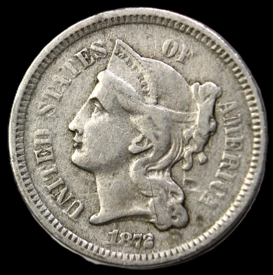 1872 3 cent nickel- CHOICE VF / FREE SHIPPING- SMH148 - Image 2 of 3