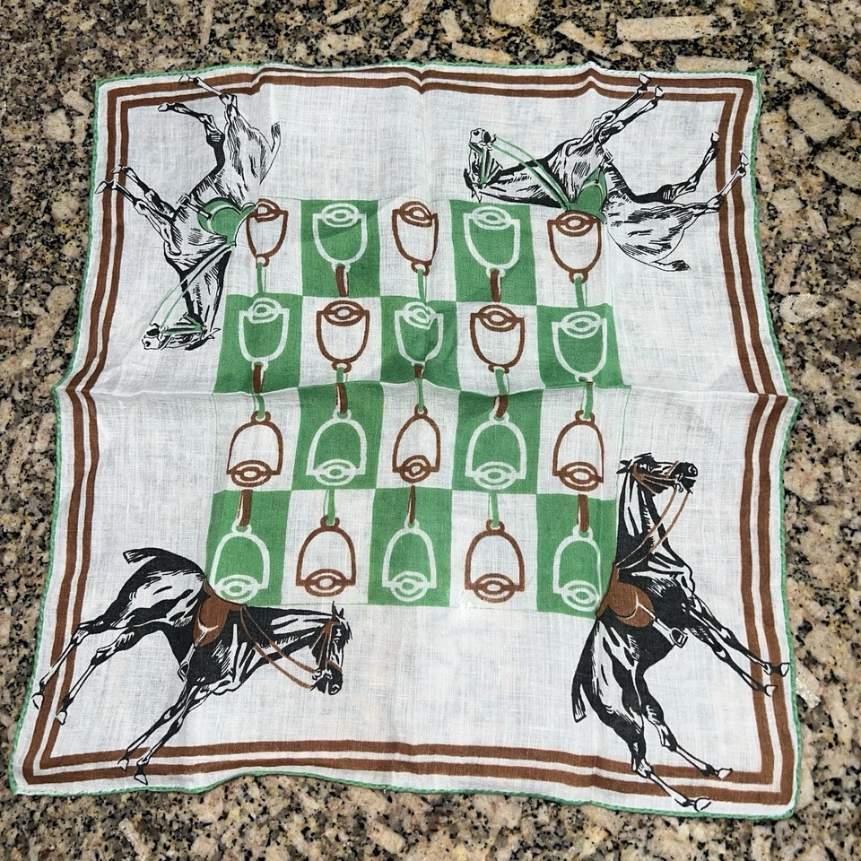 Burmel 马术 马 爱尔兰 亚麻 批量 4 件 复古 手帕 — 第 2/4 张图片