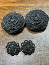 Buttons 4 Black set of 22 hole round plastic vintage flat 5/8 in