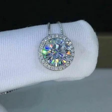 3.4 CT Lab-Created Round Halo Shiny Pendant Necklace 14K White Gold Finish