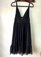 J.CREW Black Silk Chiffon Midi Slip Dress V-Neck Spaghetti Straps Lined 6